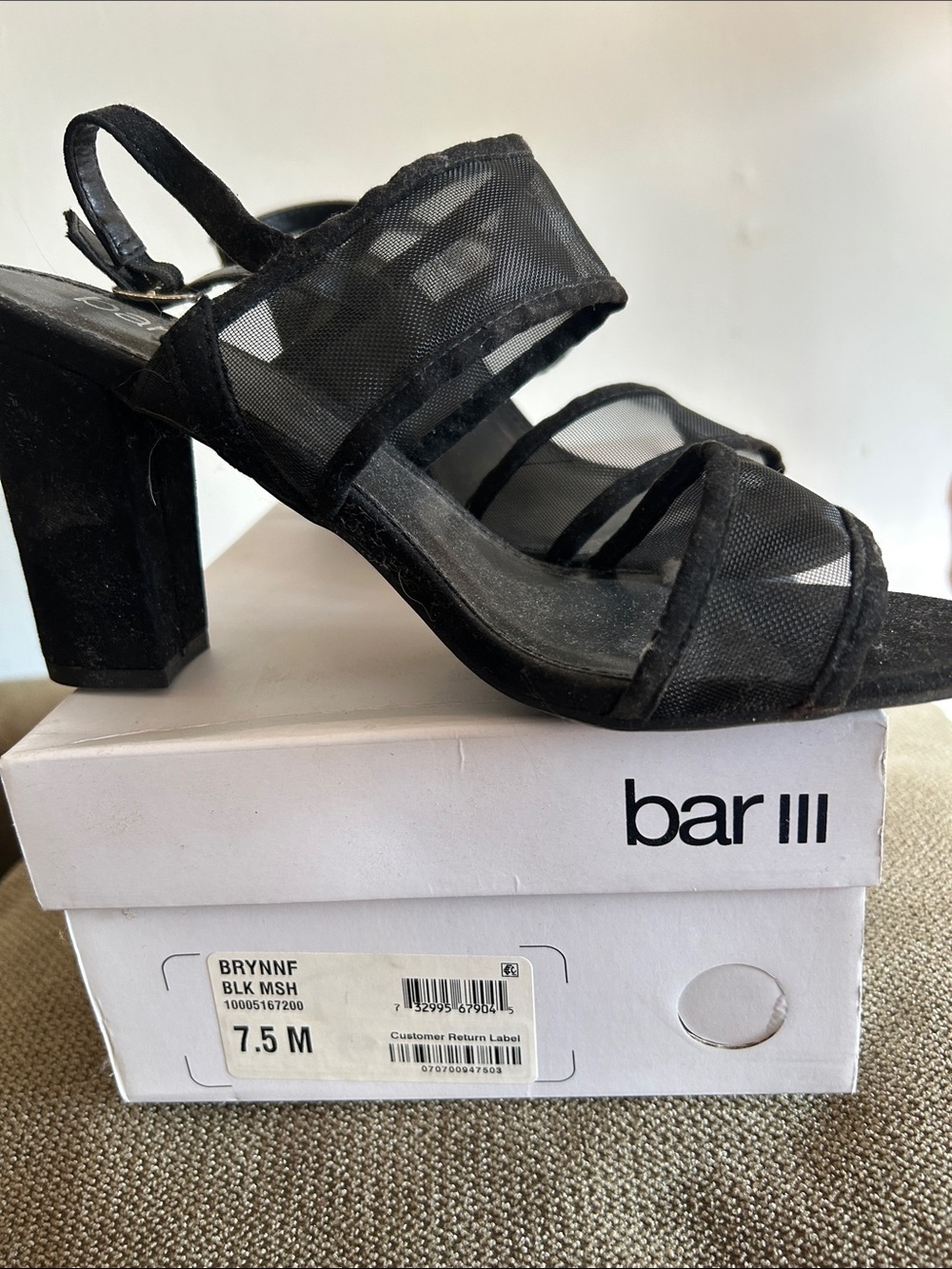 Bar III Black Mesh Block Heel Sandal with Ankle Strap